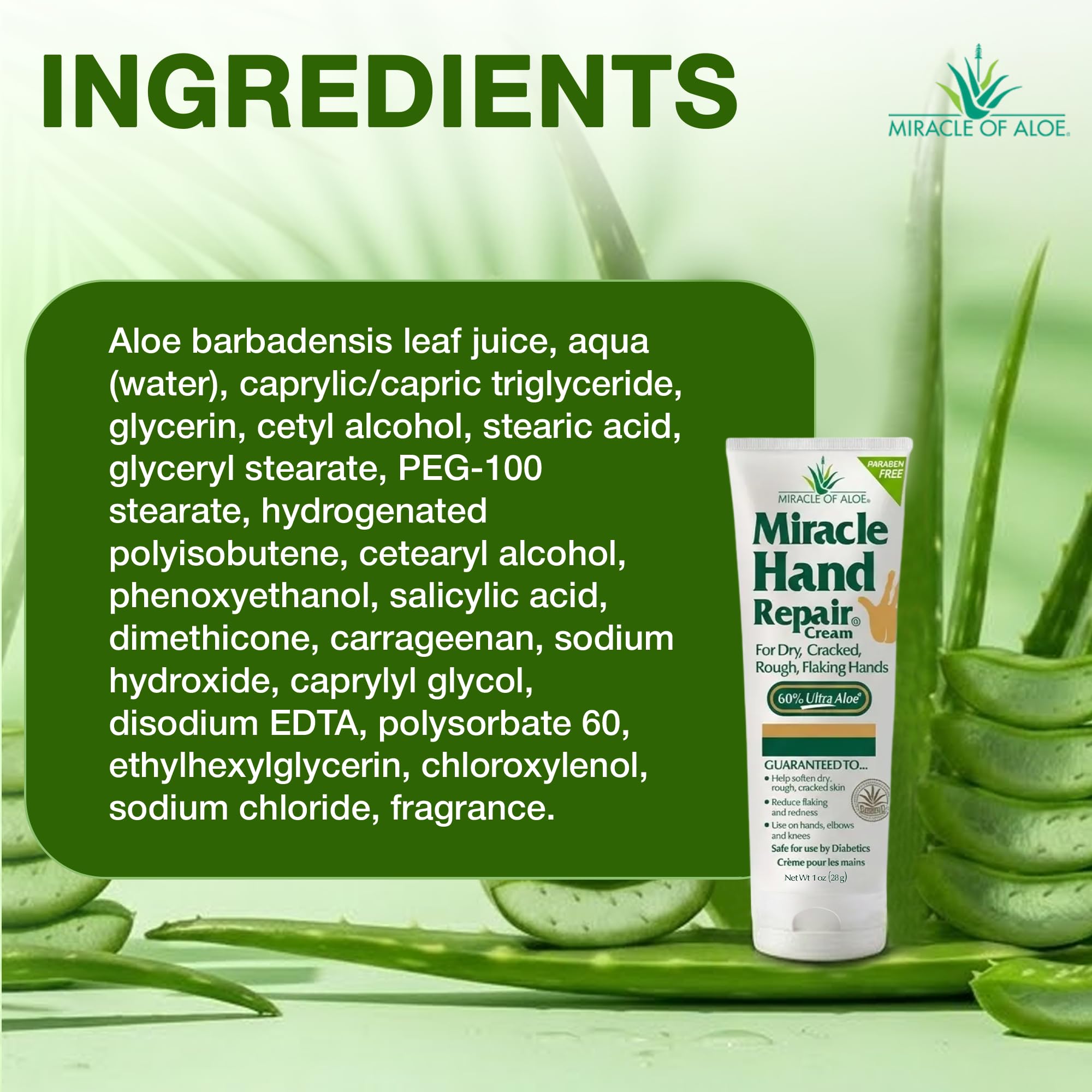 Miracle of Aloe next to a hand to show compact 1 oz travel size