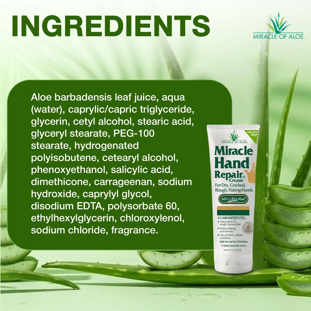 Miracle of Aloe next to a hand to show compact 1 oz travel size