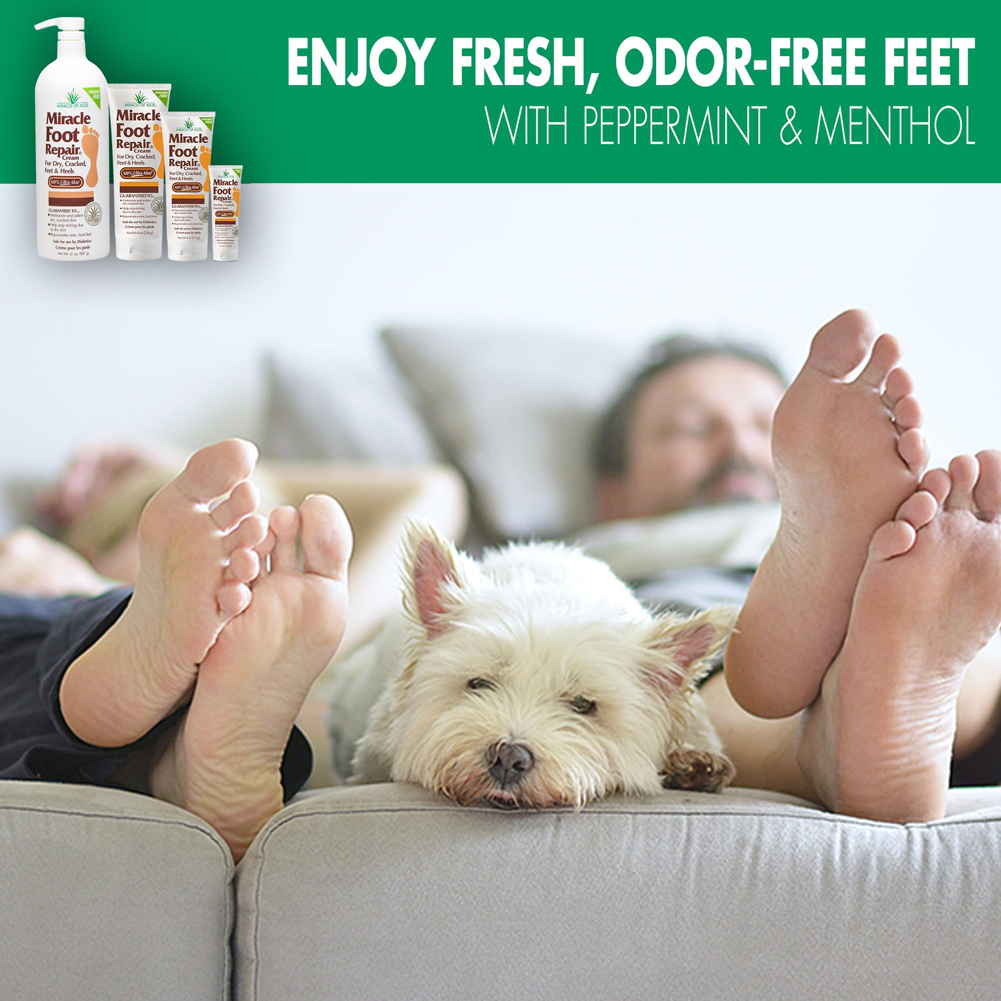Miracle of Aloe foot cream texture on hand demonstrating thick moisturizing feel