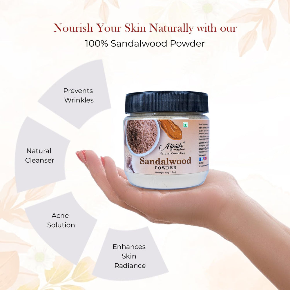 Mirintz sandalwood powder mask application on face demonstrating calming, brightening effect