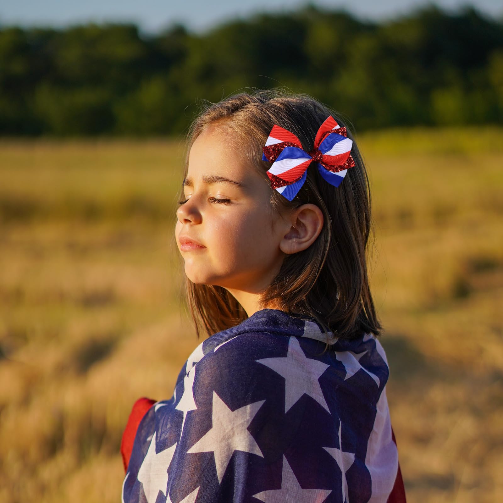 Miroksh bow clipped in ponytail, instant patriotic style boost