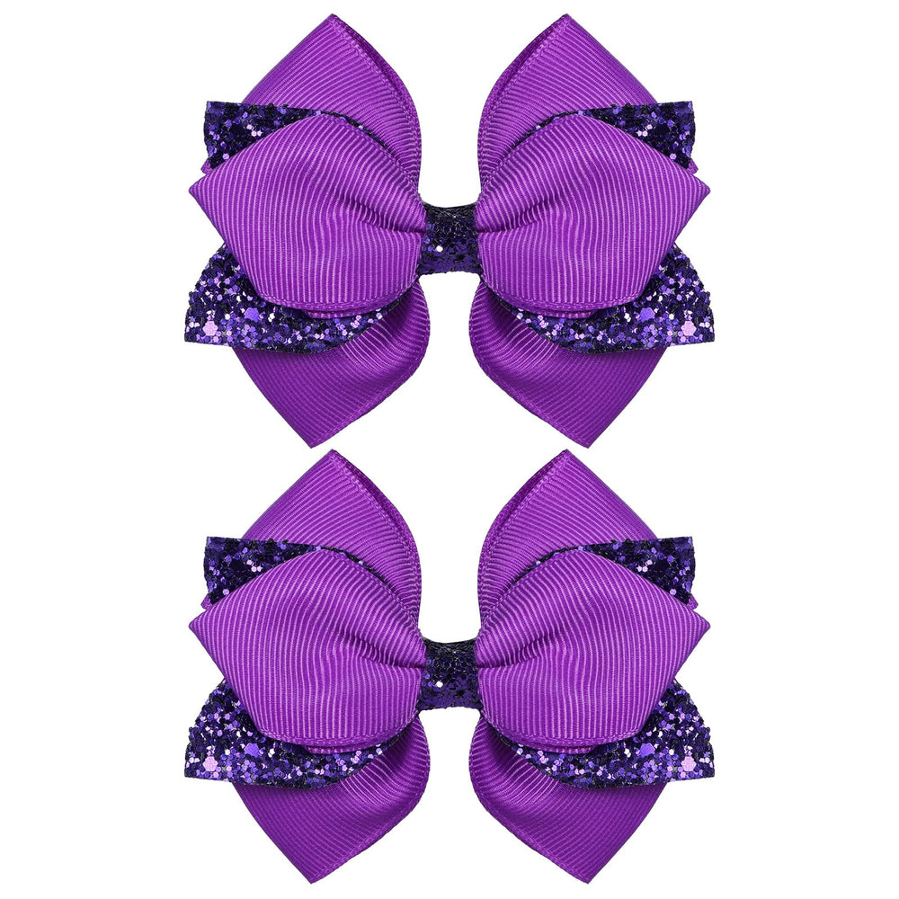 Miroksh front view of dark purple glitter bow showing polished styling benefit