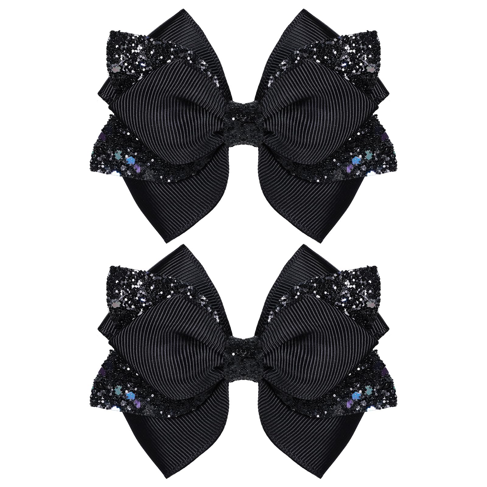 Miroksh front view of black glitter bows showing polished finish and versatile style