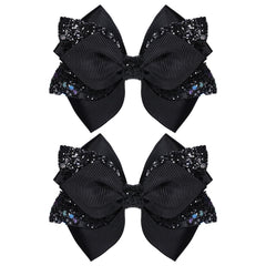 Miroksh front view of black glitter bows showing polished finish and versatile style