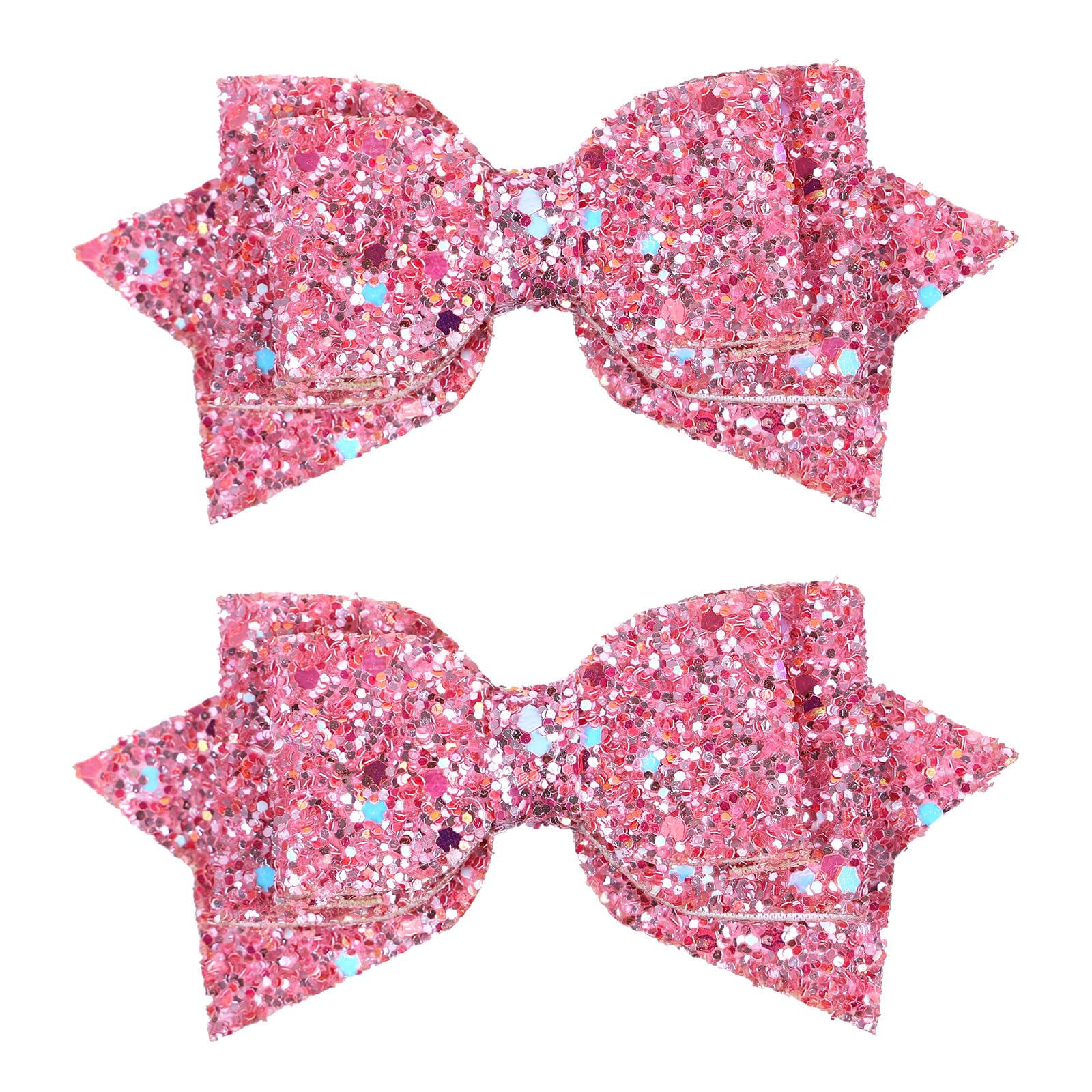 Miroksh front view of two glitter pink bows showing vibrant colors and shimmer benefit
