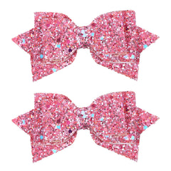Miroksh front view of two glitter pink bows showing vibrant colors and shimmer benefit
