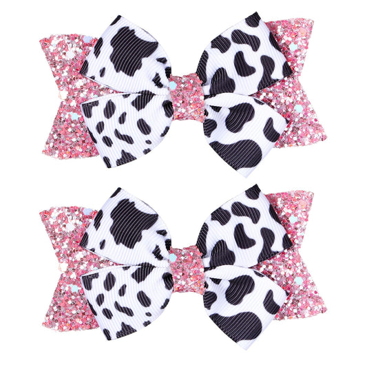 Miroksh front view of glitter pink cow bows showing playful design and ready-to-gift appeal
