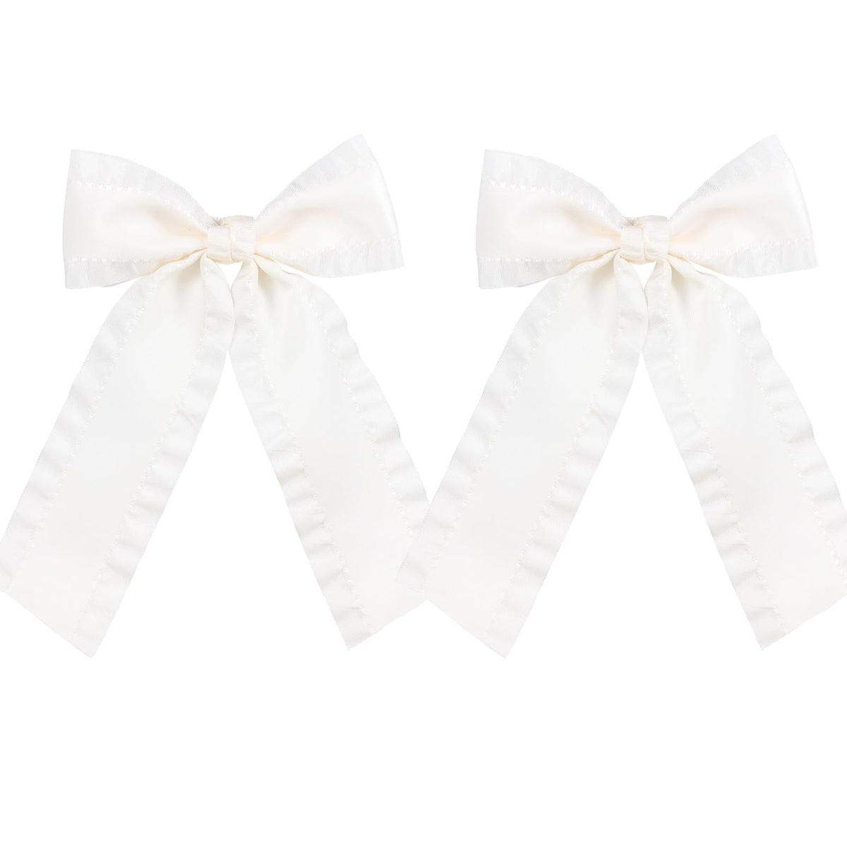 Miroksh front view of off-white satin bows showing elegant finish and versatility