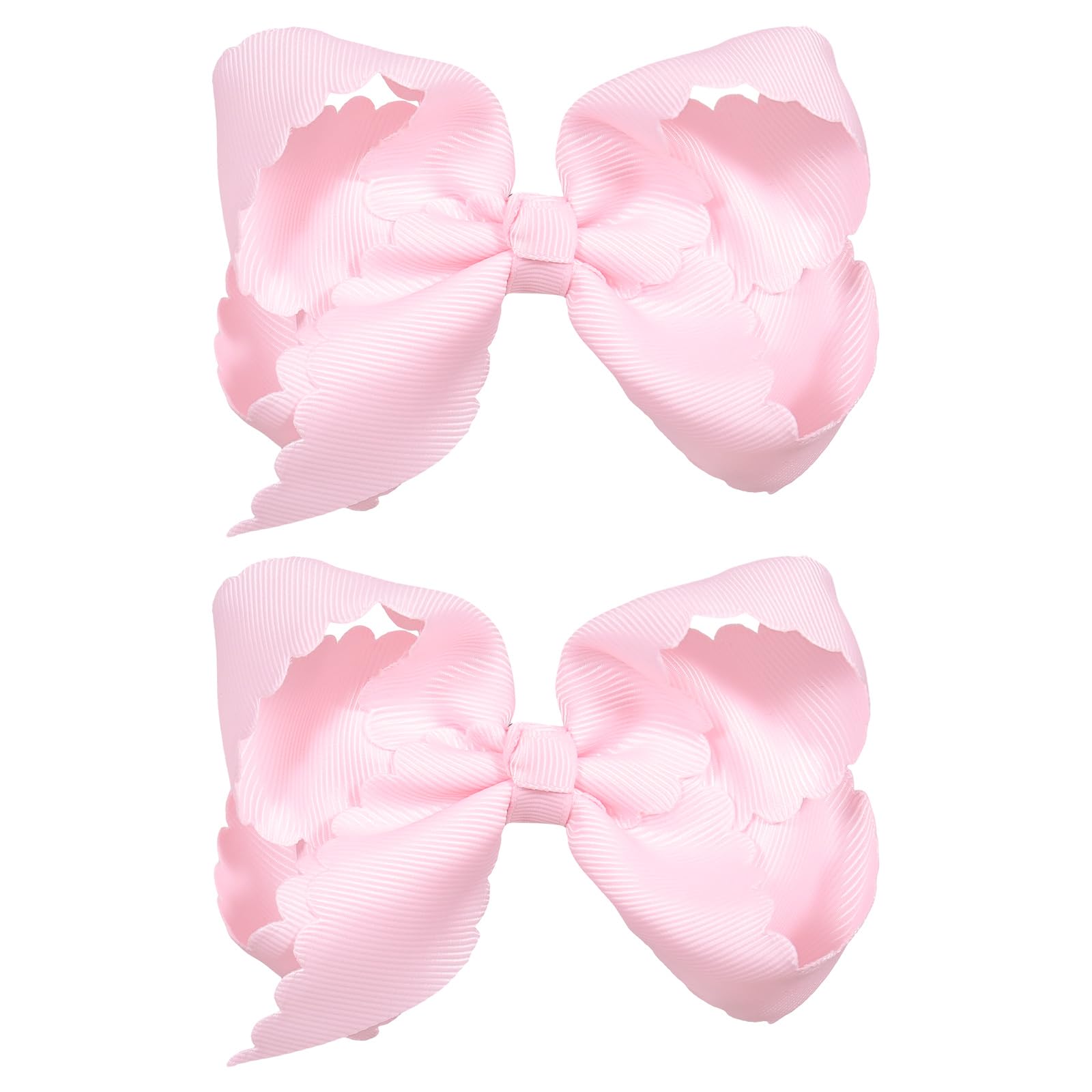 Miroksh front view pair showing pink scalloped grosgrain bows, polished look