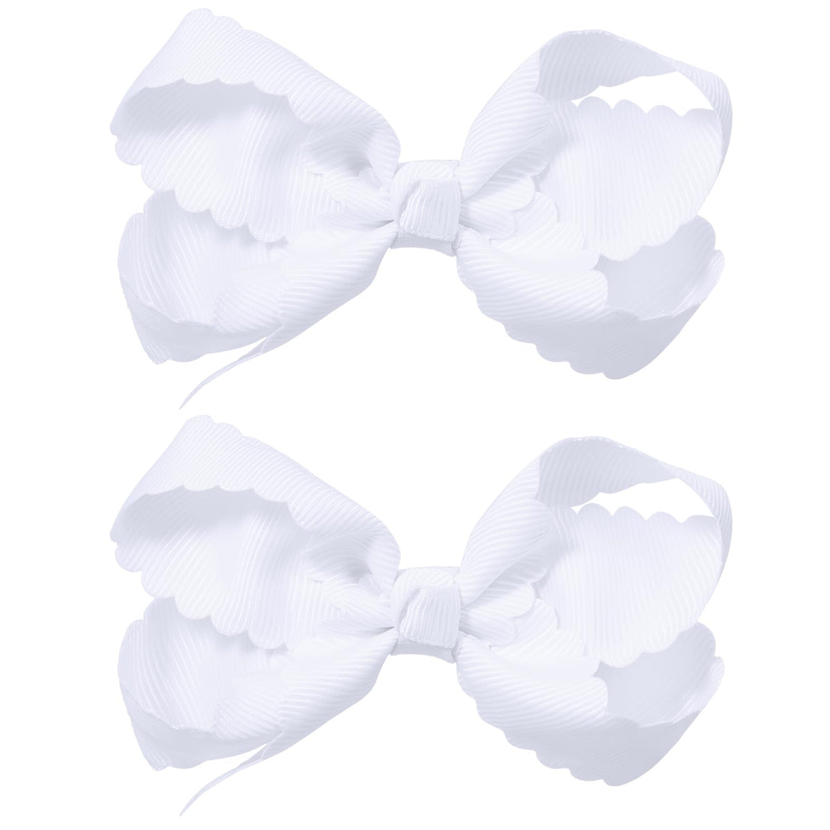 Miroksh front view white bows showing neat scalloped styling and polished look