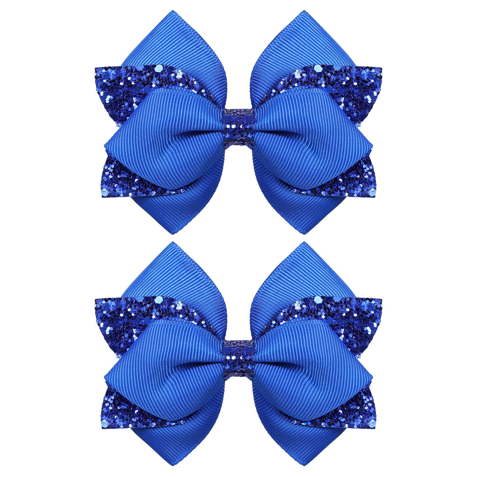 Miroksh front view of royal blue bows showing bold sparkle and instant outfit upgrade