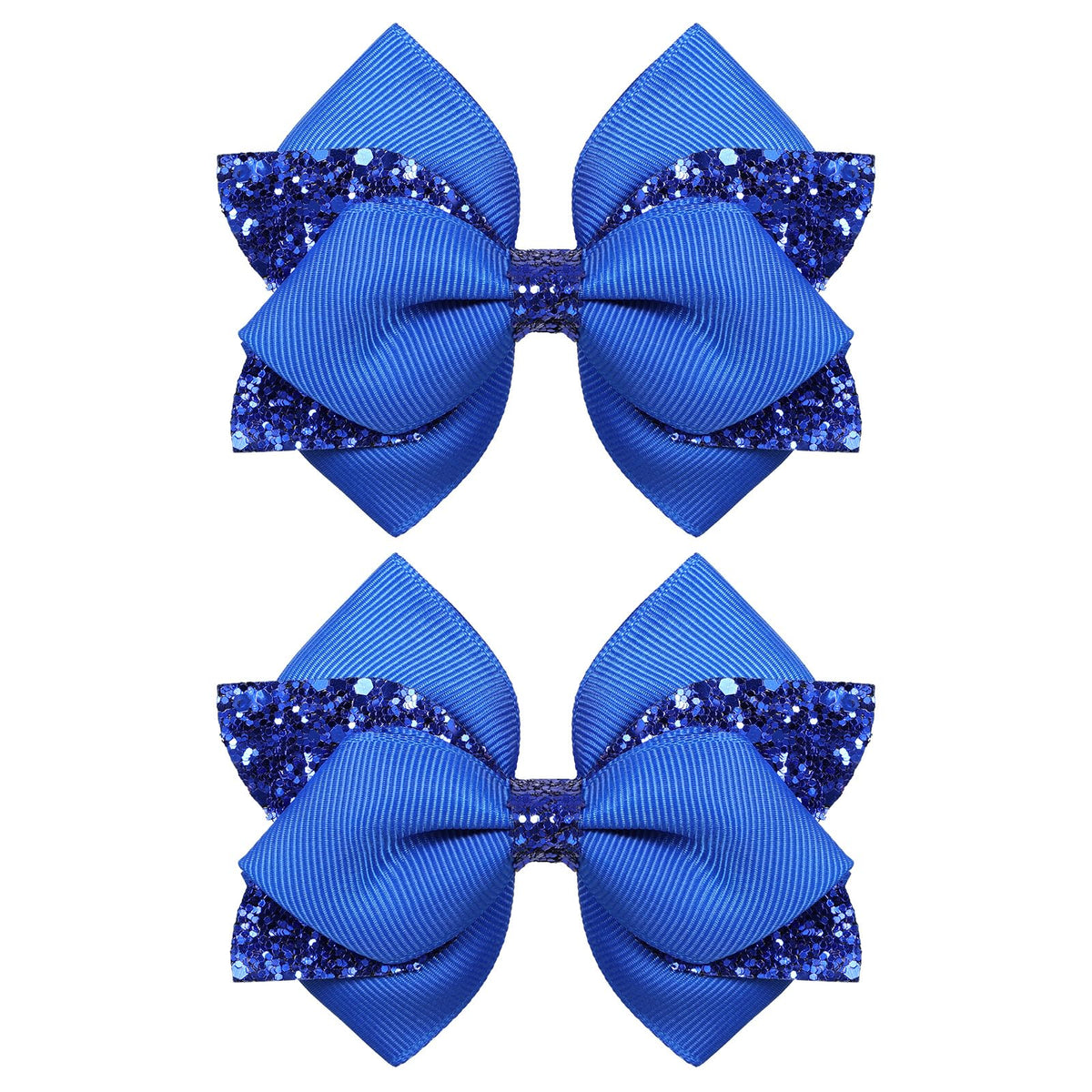 Miroksh front view of royal blue bows showing bold sparkle and instant outfit upgrade
