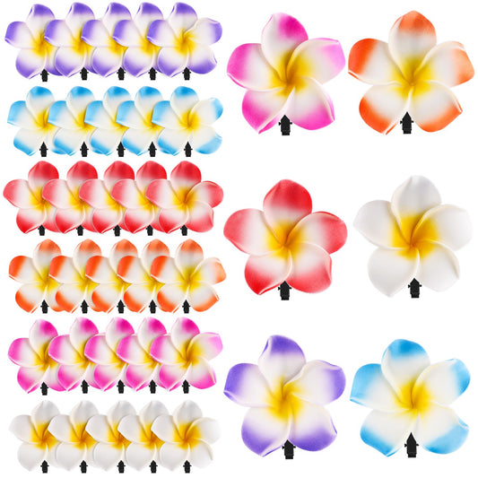 Mirrline front view of 36-pack plumeria clips showing color variety and quantity benefit