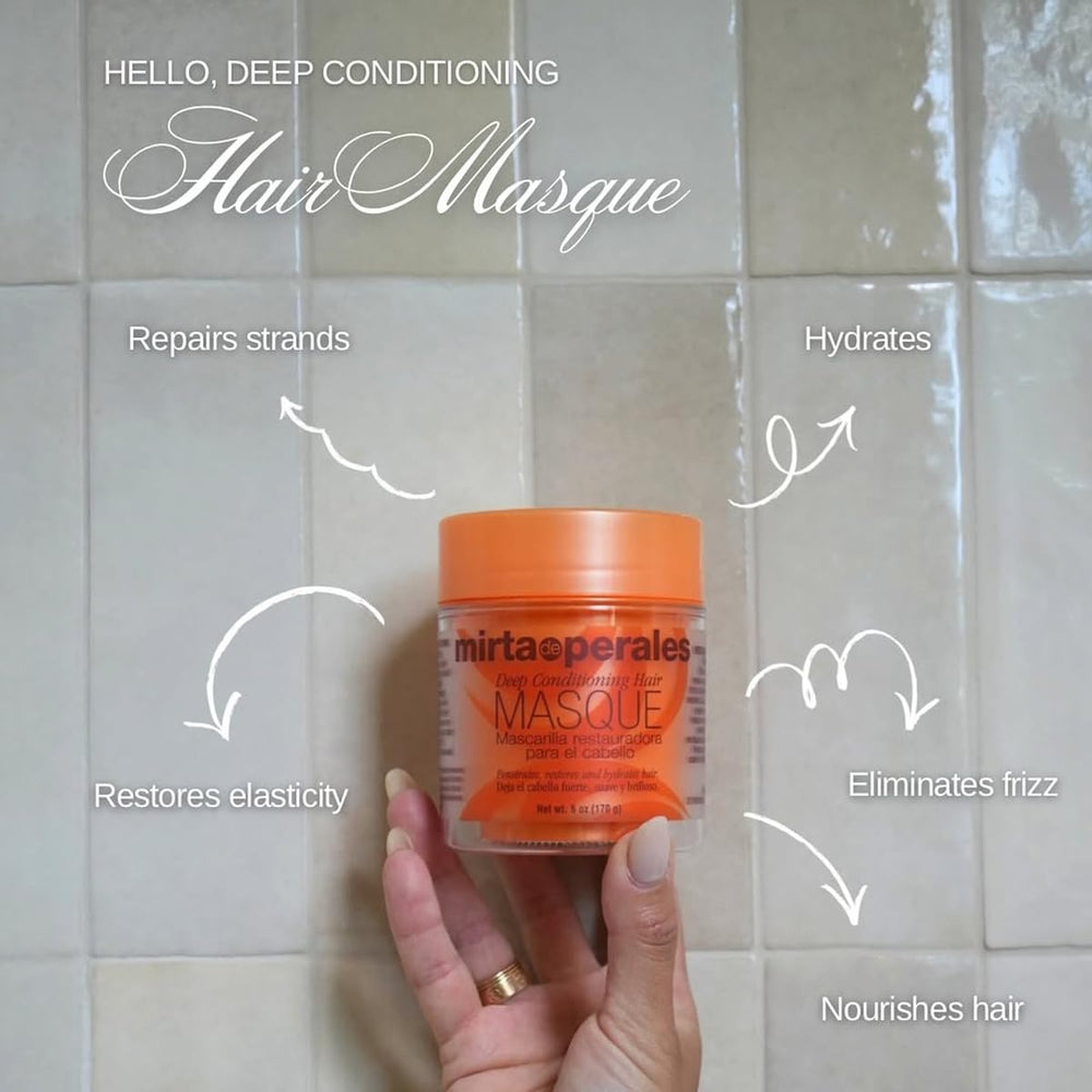 Mirta De Perales jar on bathroom shelf showing salon-grade treatment at home