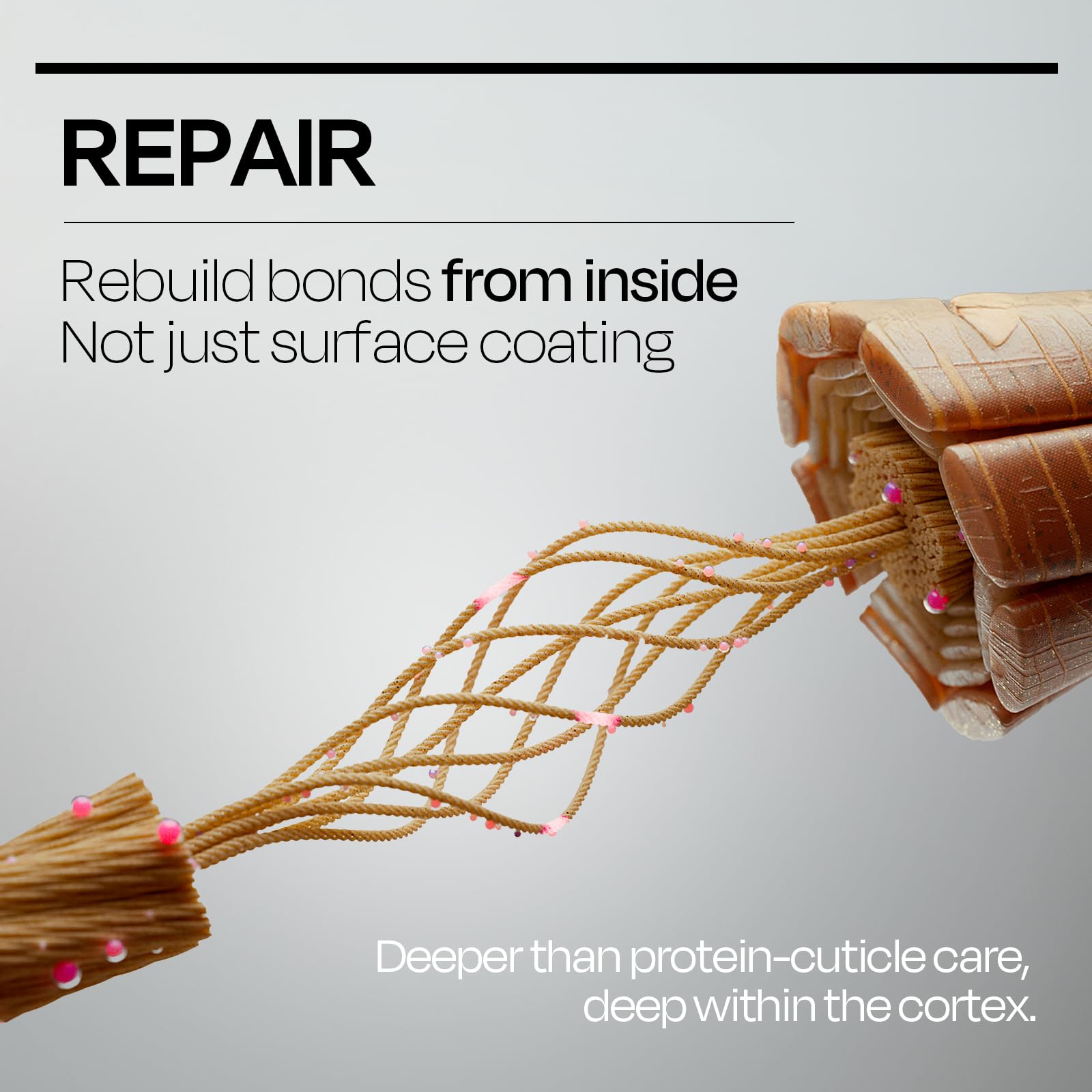 Mise En Scene being applied to damp hair for deeper bond repair