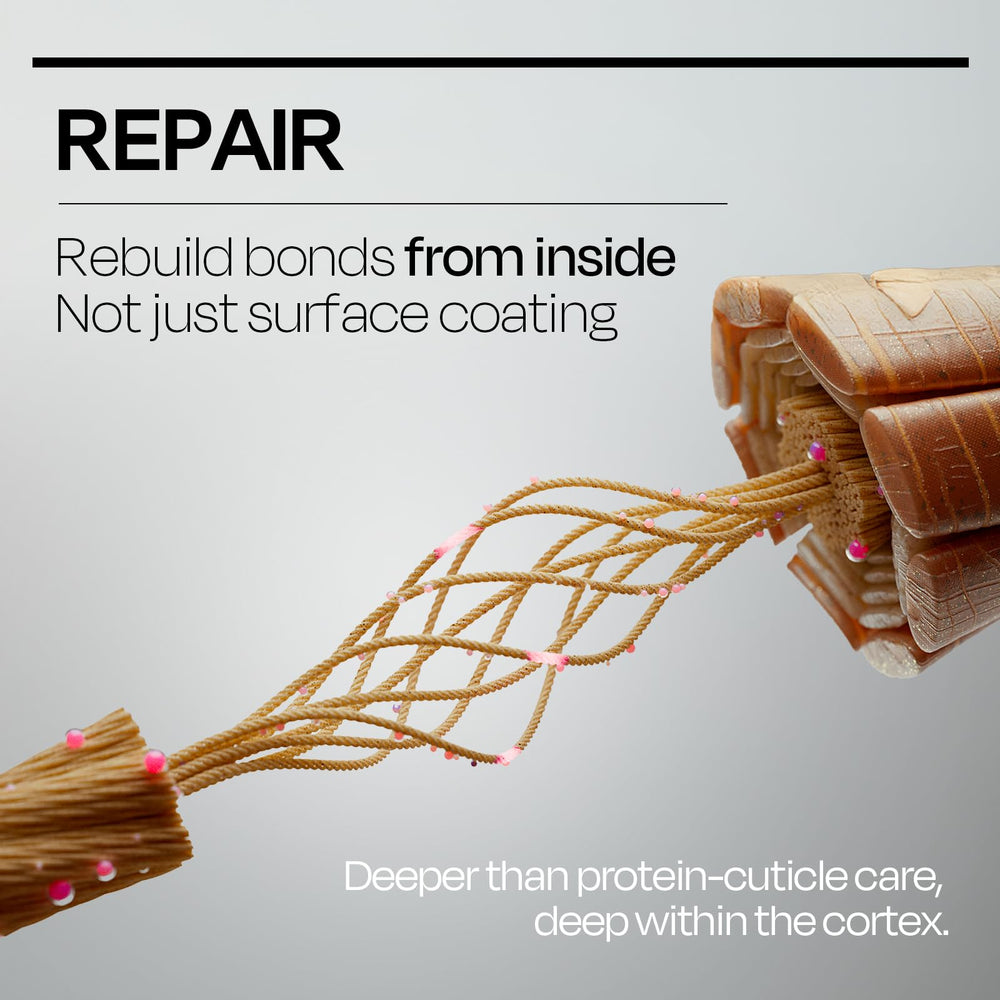 Mise En Scene being applied to damp hair for deeper bond repair