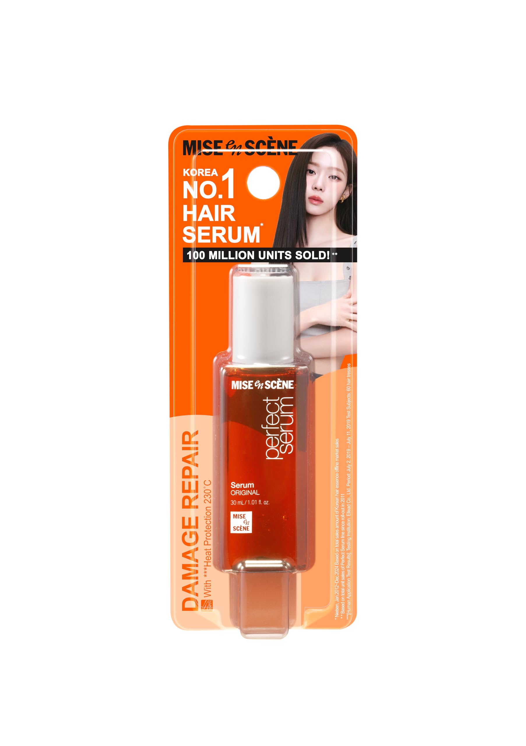 Mise En Scene front packaging of the trial-size serum showing bottle and label, travel-ready shine