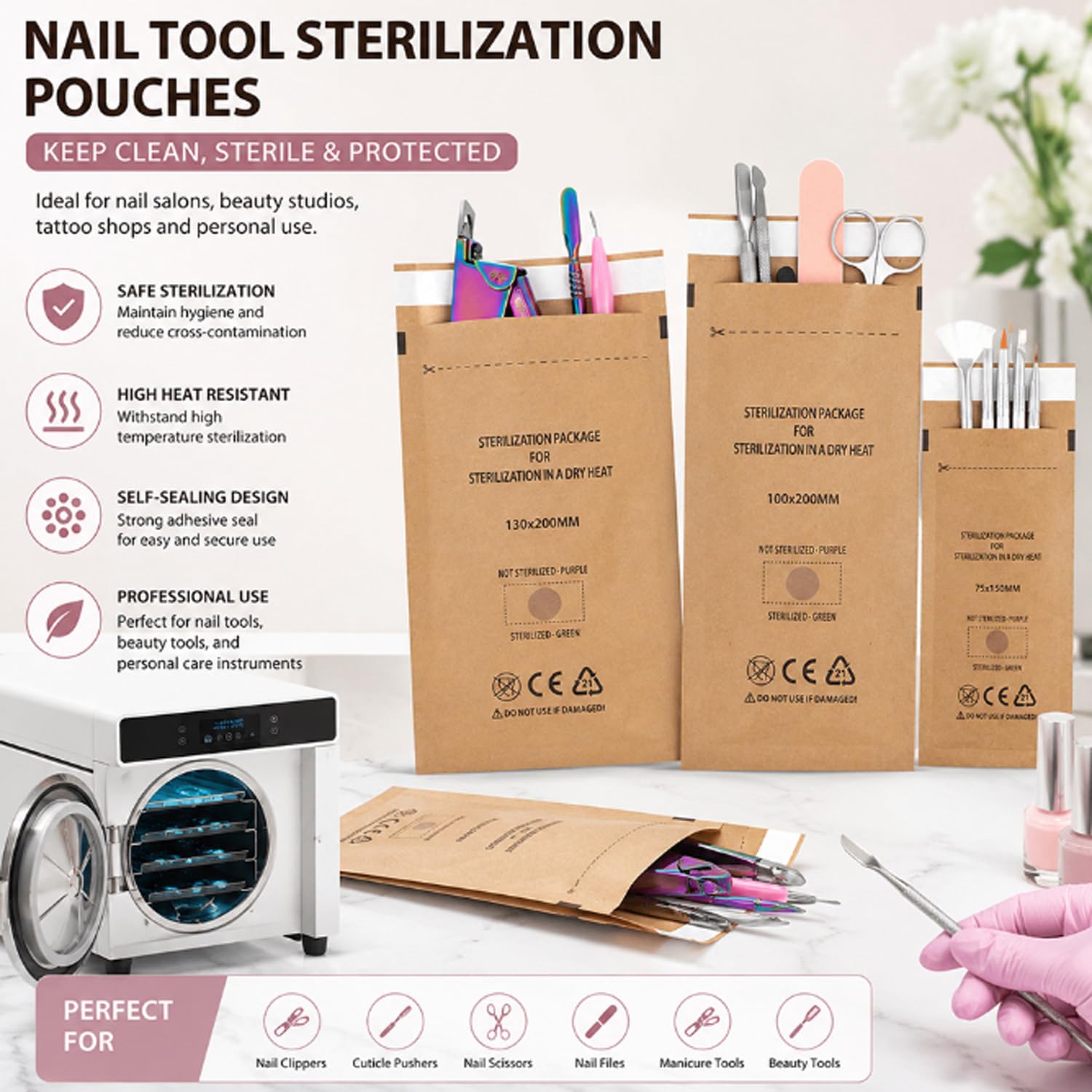 Misforu clear window displaying sealed dental and nail tools for quick ID