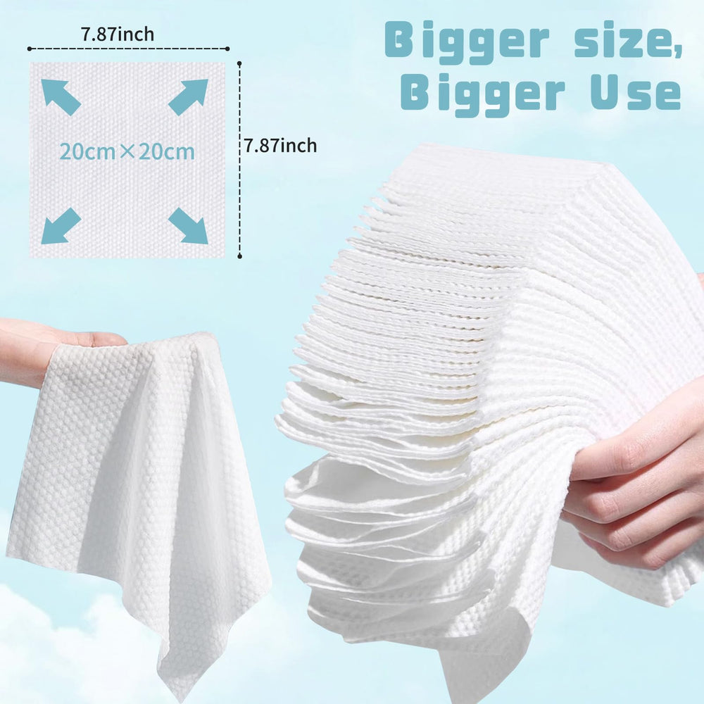 MISHCHI resealable bag open displaying 100 thick, lint-free face towels