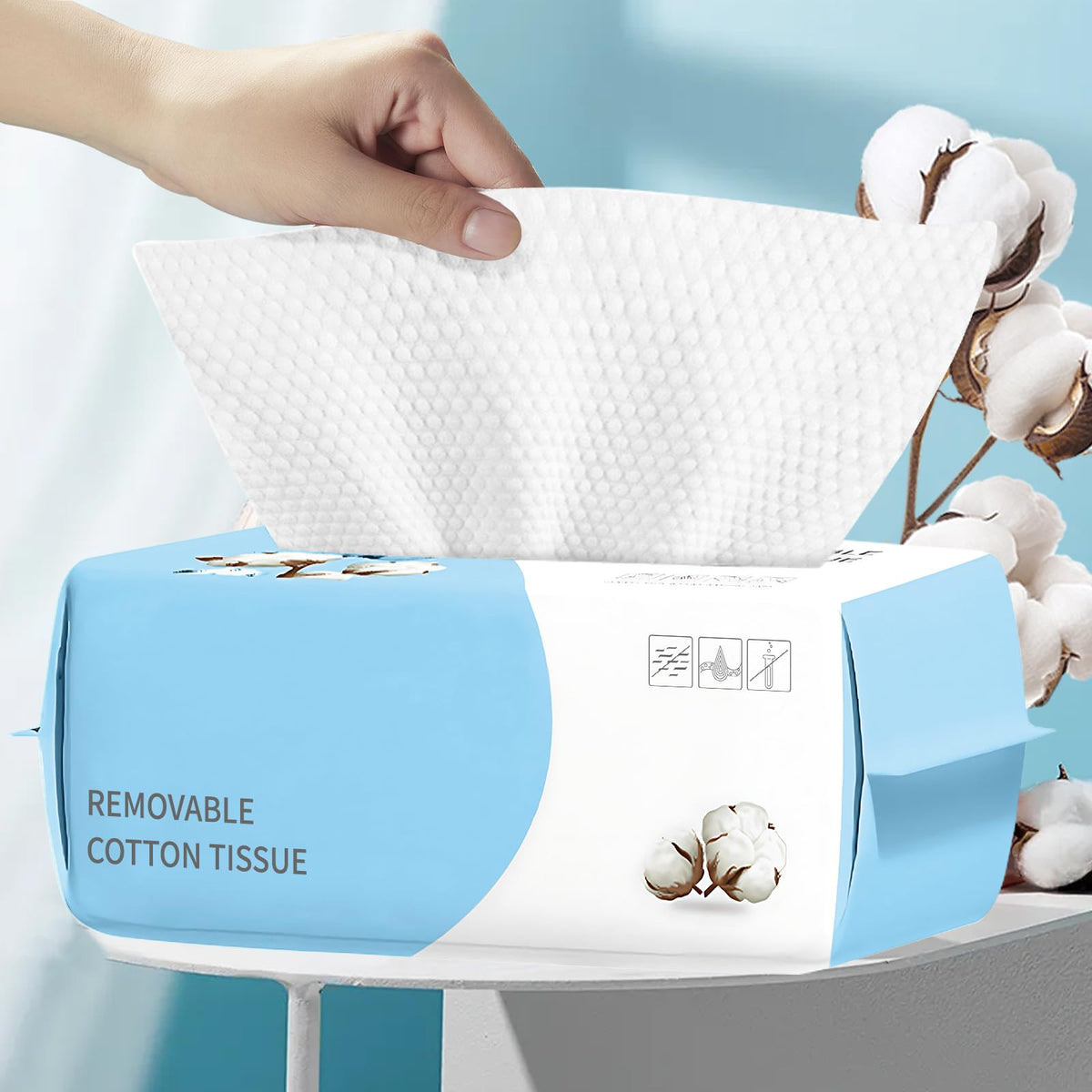 MISHCHI front packaging showing 100-count biodegradable towels and benefits