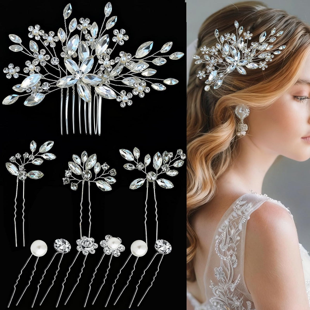 Miskate front view of comb and pins showing elegant set and ready-to-wear benefit