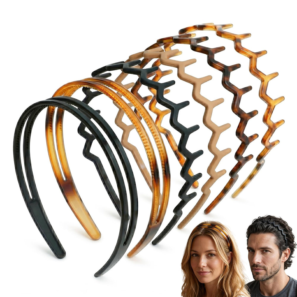Miskate front view of six headbands showing color variety and quick styling