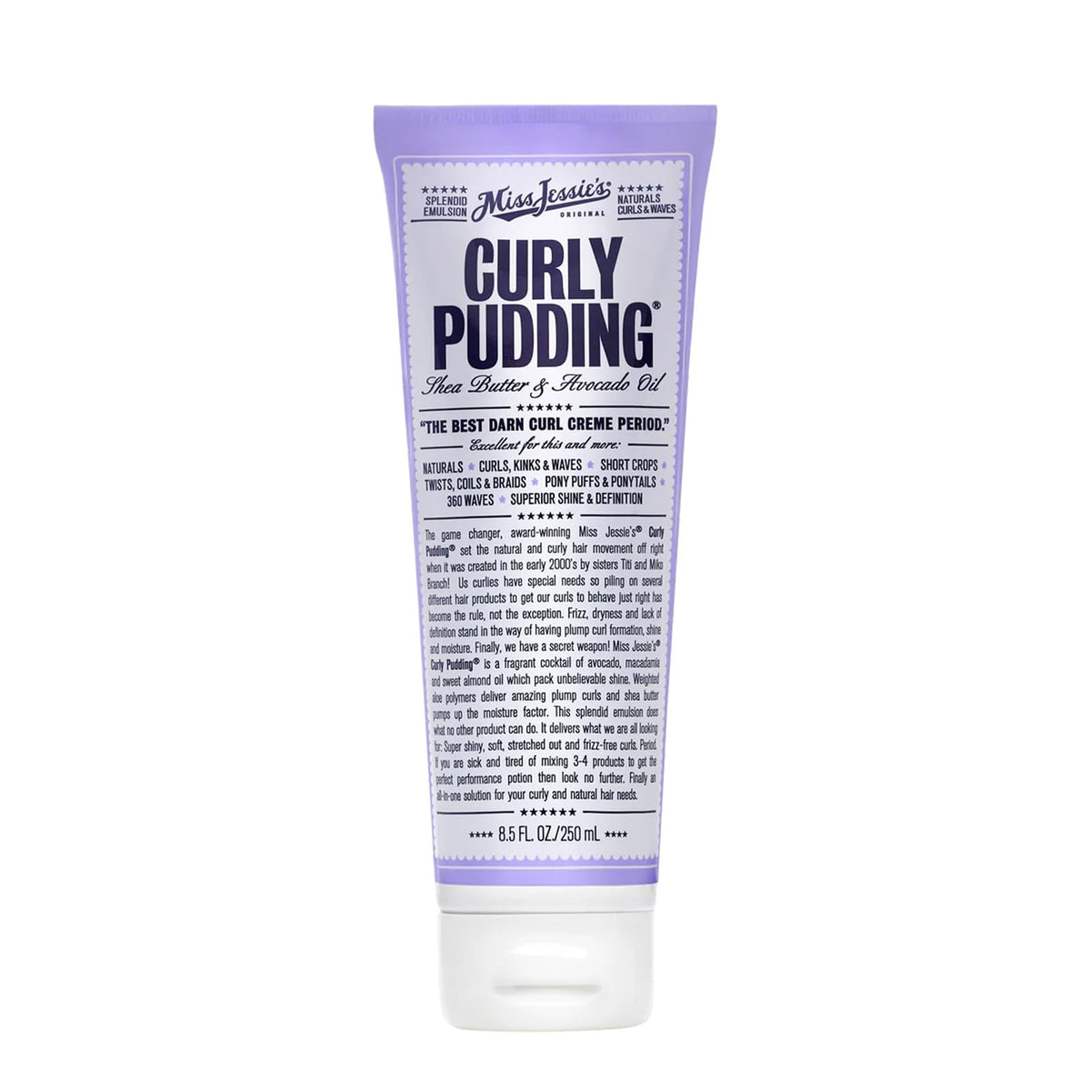 Miss Jessie's tub front packaging showing product identity and firm-hold benefit