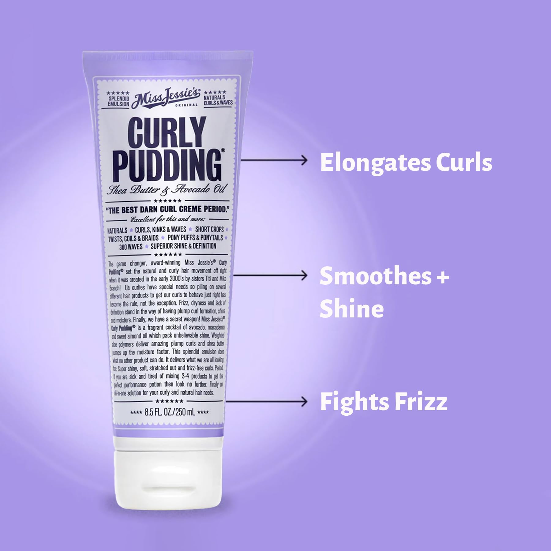 Miss Jessie's Curly Pudding open tub showing creamy texture and smoothness benefit
