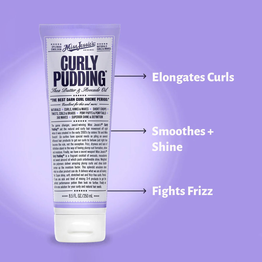 Miss Jessie's Curly Pudding open tub showing creamy texture and smoothness benefit