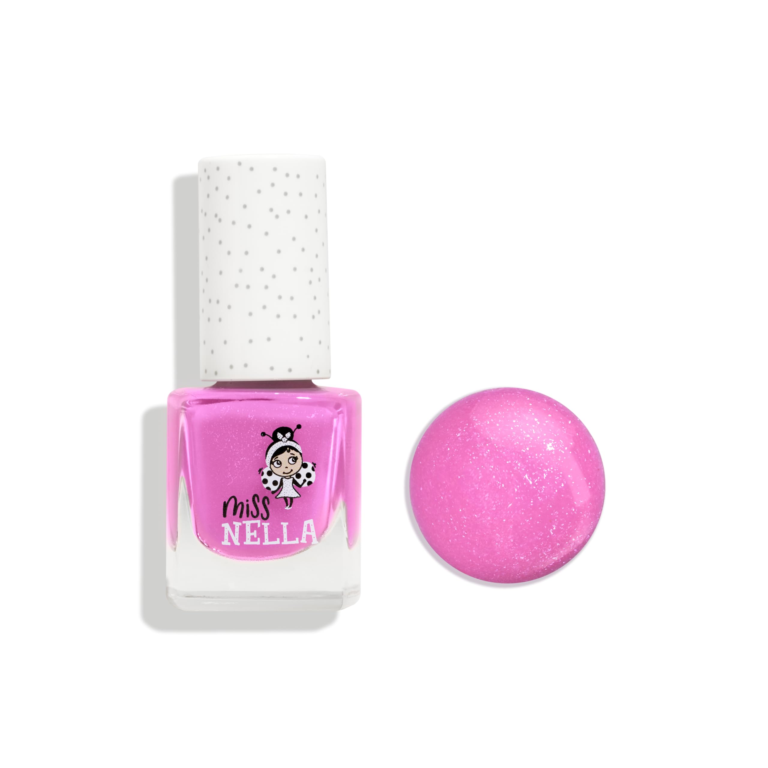 MISS NELLA swatch on fingertips demonstrating smooth coverage and playful color