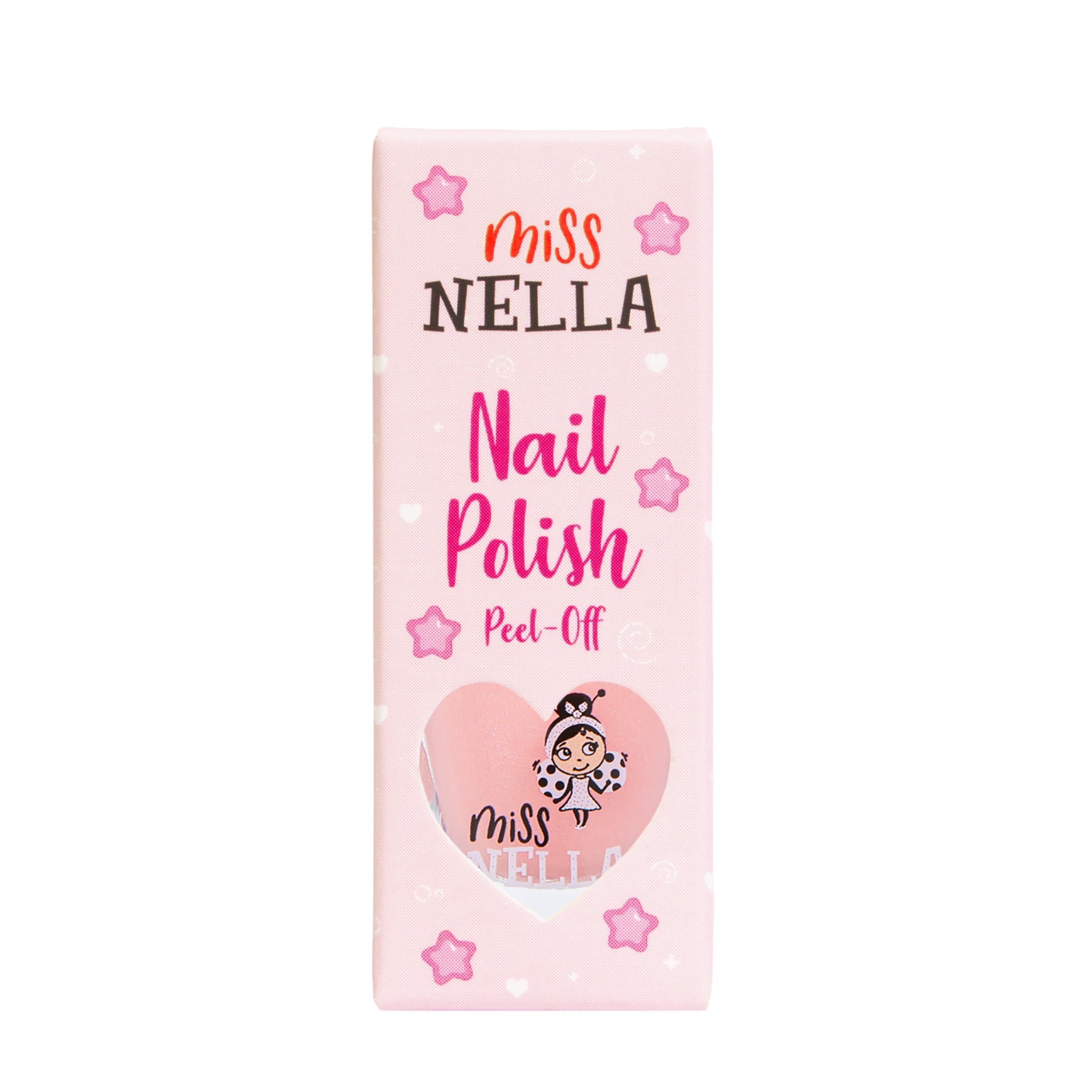 MISS NELLA peeling polish from a fingernail demonstrating easy, acetone-free removal benefit