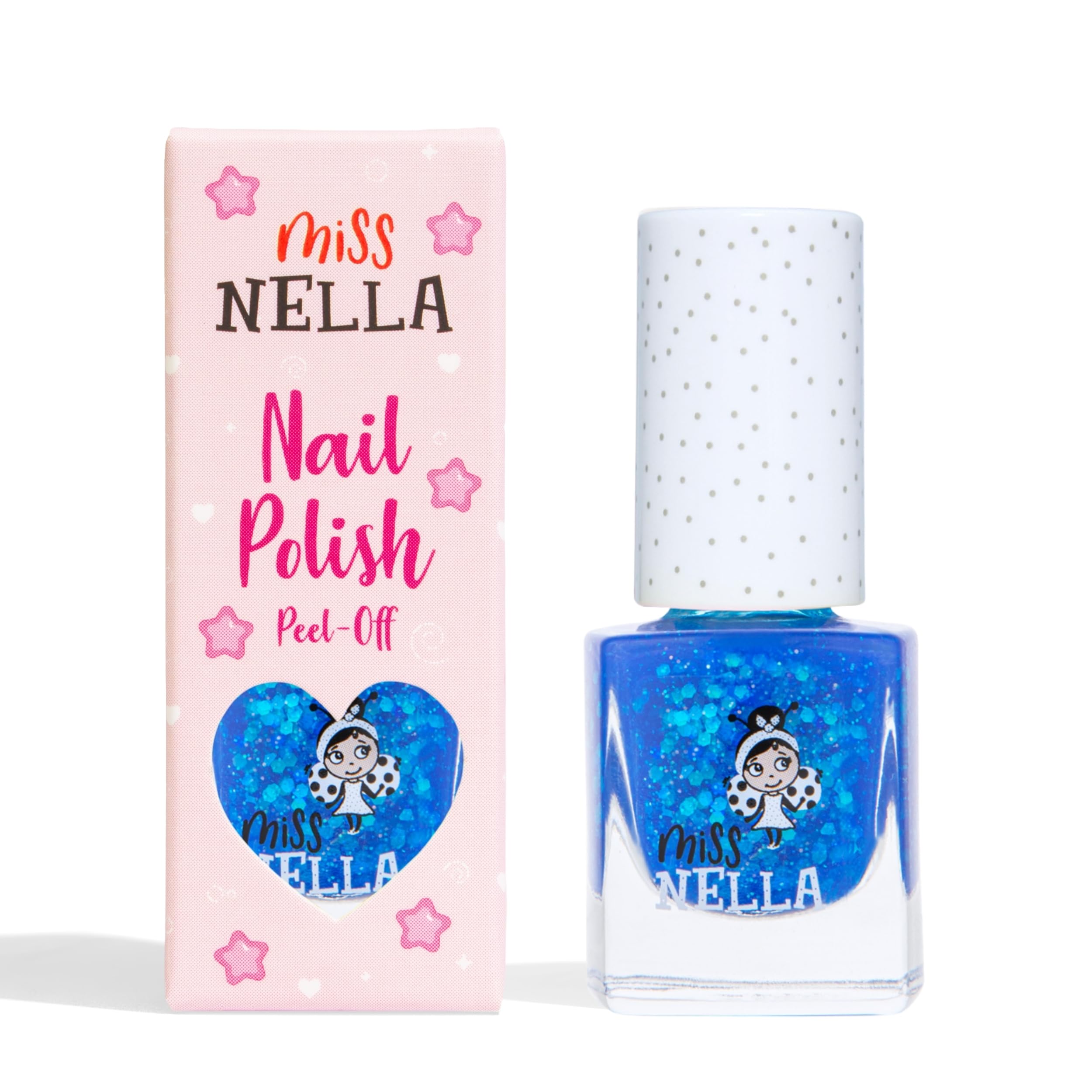 MISS NELLA front packaging showing dark blue polish and child-safe label