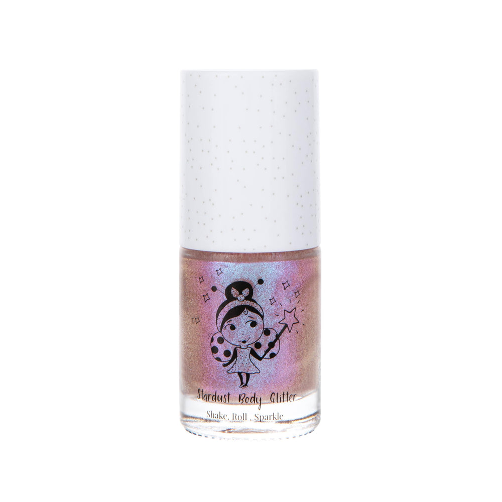 Miss Nella front packaging showing bottle and shade, communicates safe kid-friendly shimmer