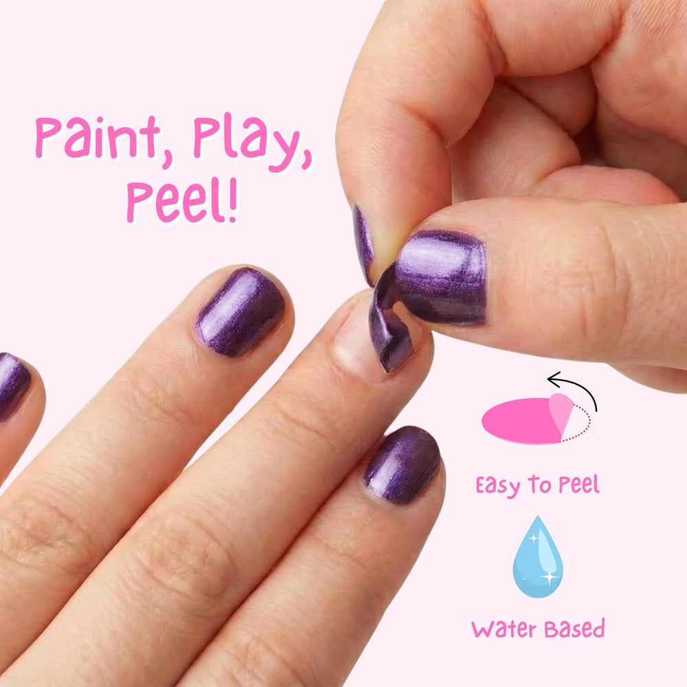 MISS NELLA swatch on child nails highlighting vibrant, peelable color