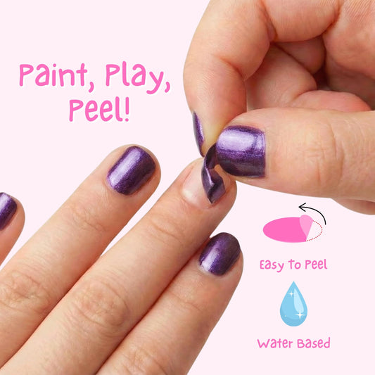 MISS NELLA swatch on child nails highlighting vibrant, peelable color