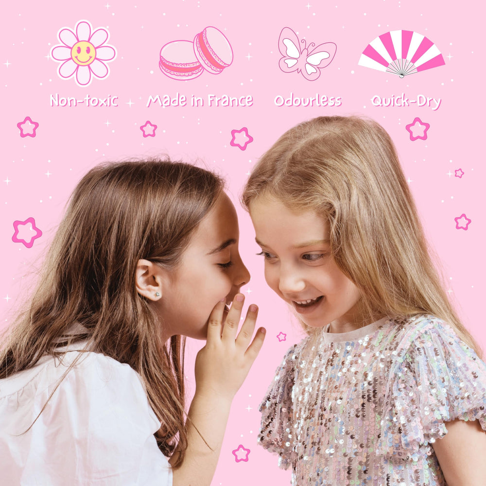 MISS NELLA child applying polish supervised by adult caregiver