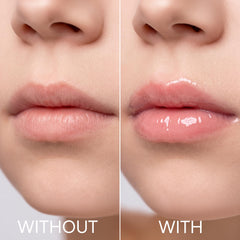 MISS NELLA gloss on fingertip comparing size and showing travel-friendly convenience
