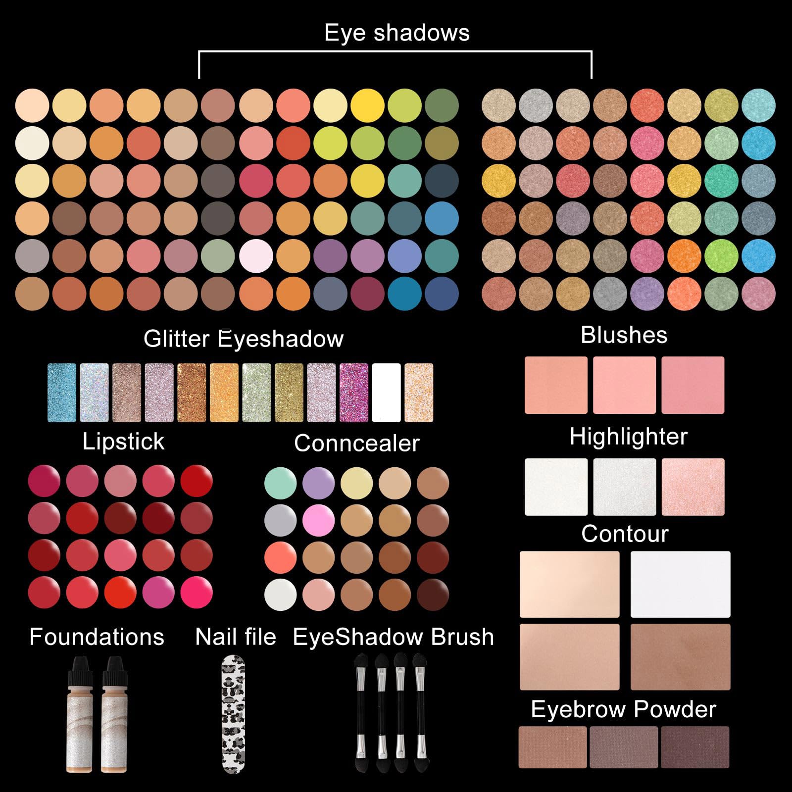 MISS ROSE M brushes, brow pencil and sponge laid out to show included tools