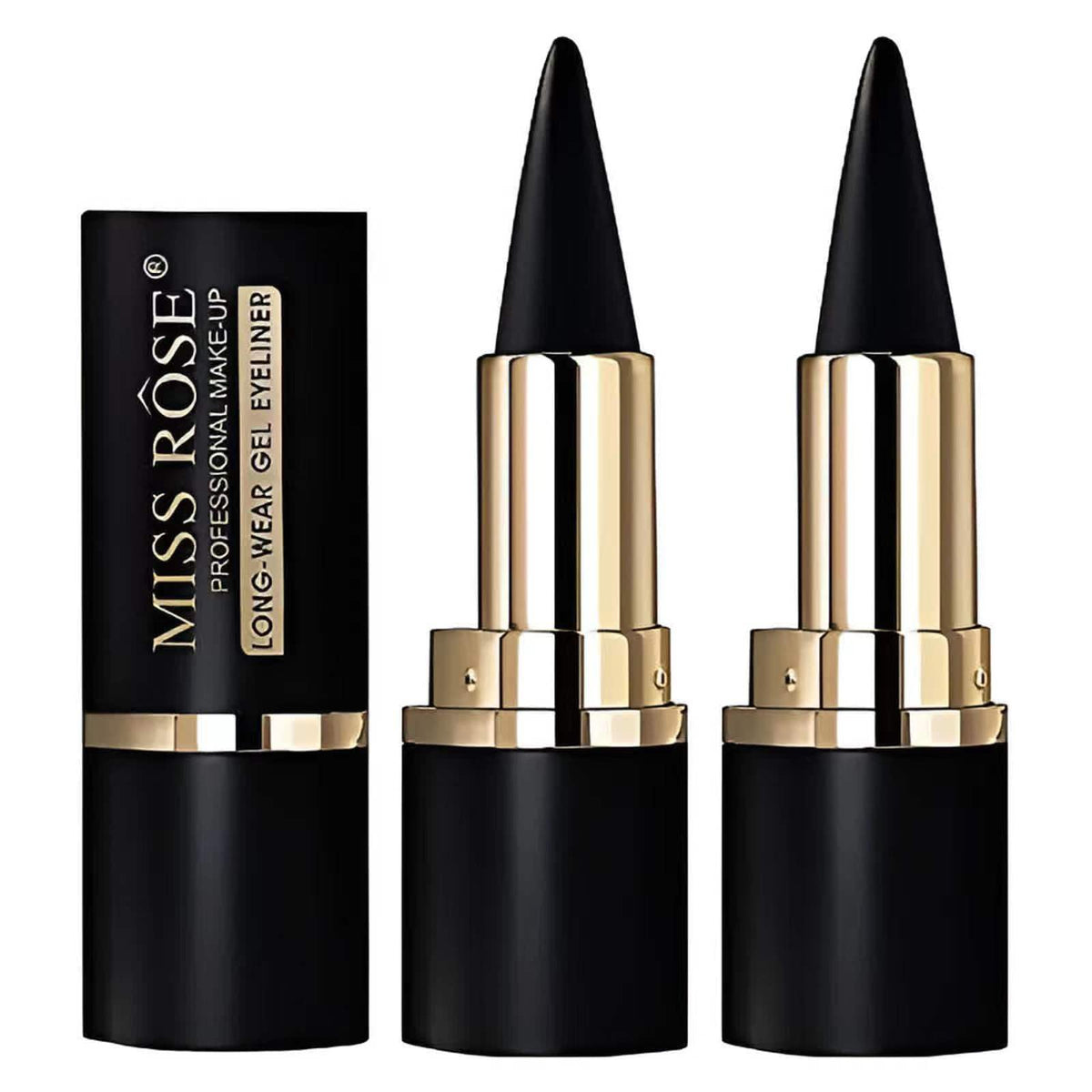 MISS ROSE M front packaging showing two black gel eyeliners and benefits
