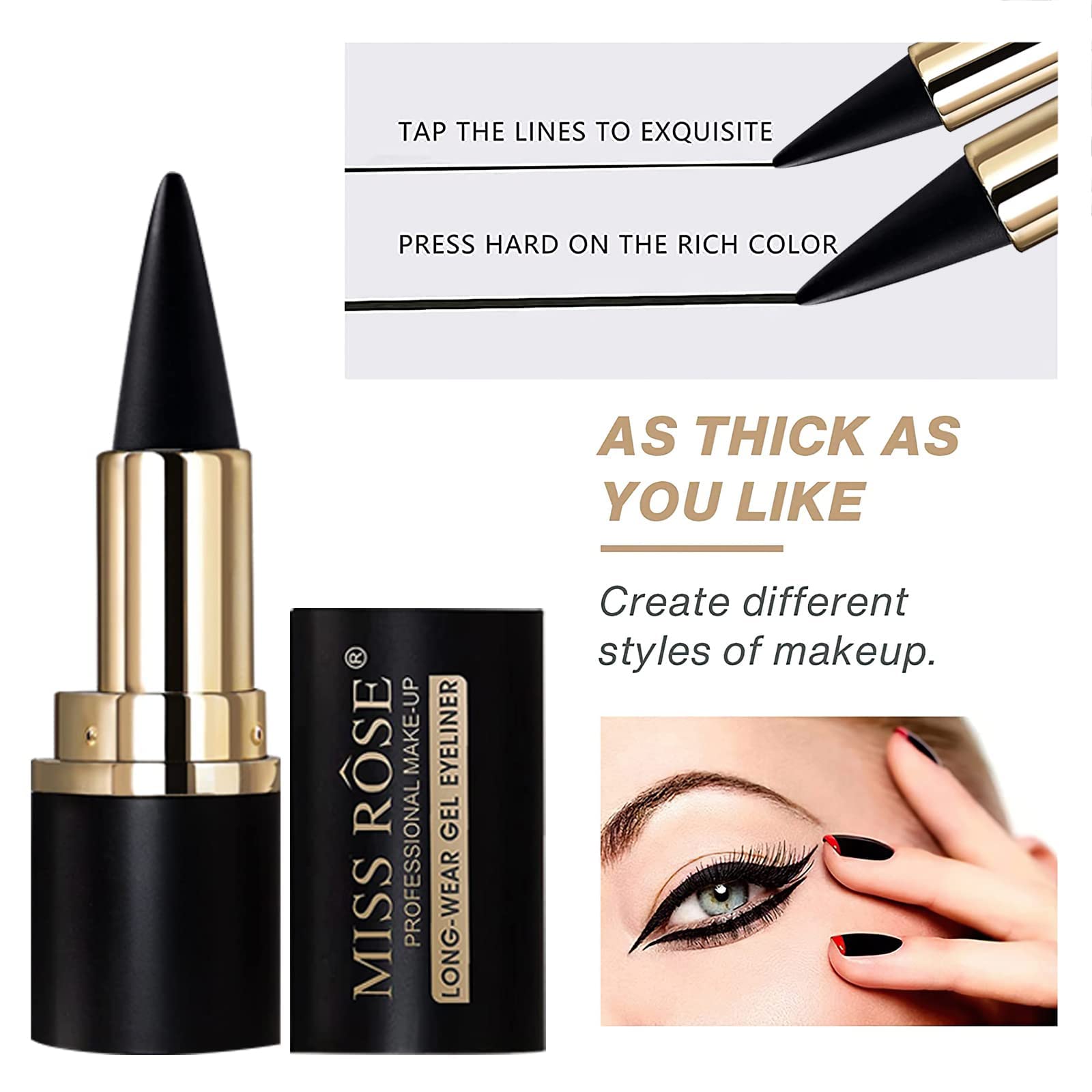 MISS ROSE M black eyeliner swatch on arm showing rich pigment