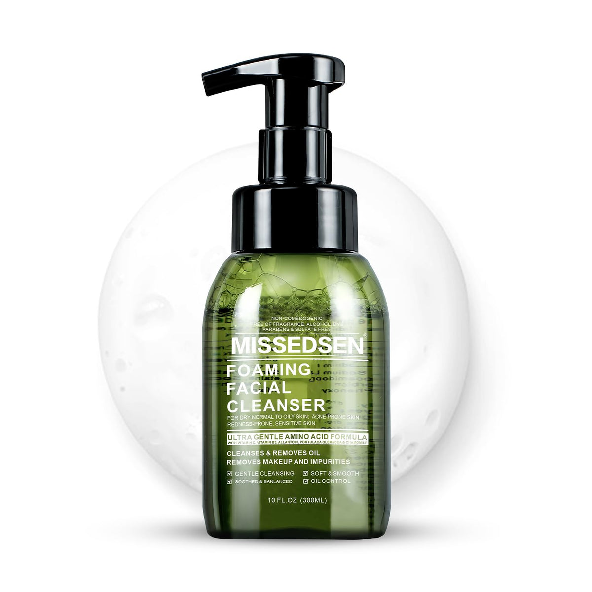 MISSEDSEN bottle front label showing product identity and clear benefits