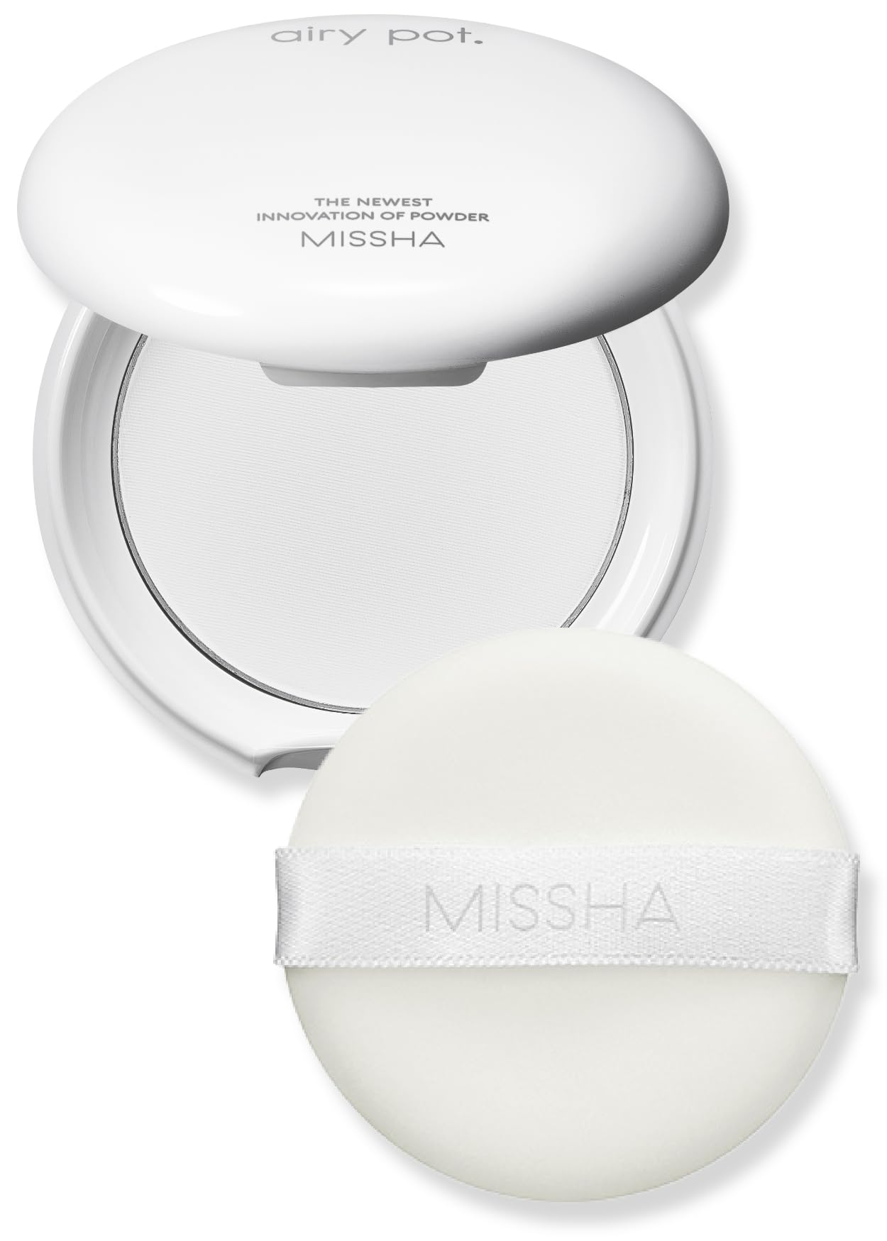 MISSHA airy pot compact front showing sleek packaging and portability benefit