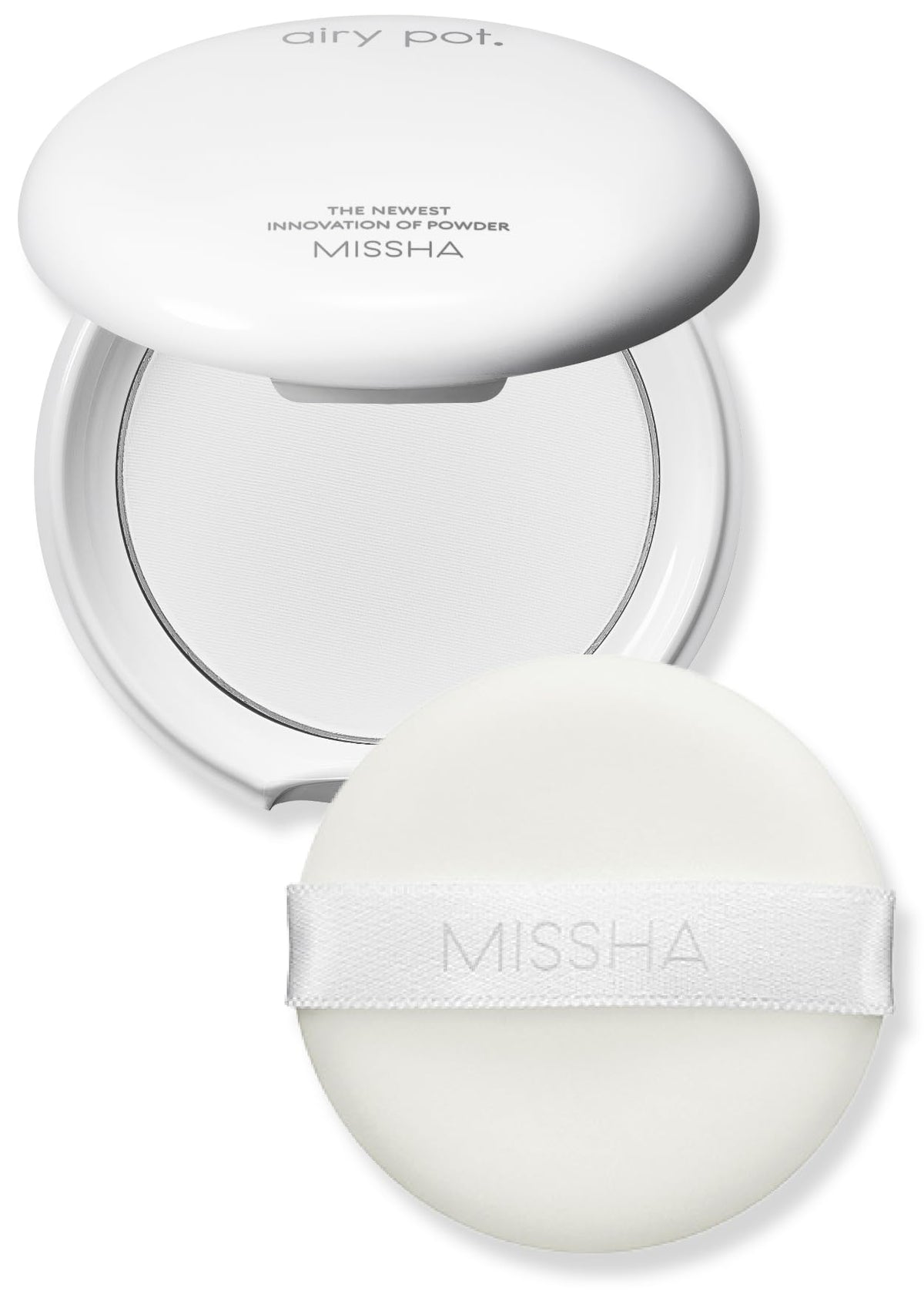 MISSHA airy pot compact front showing sleek packaging and portability benefit
