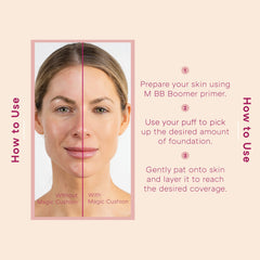 MISSHA applying cushion on cheek demonstrating quick touch-up benefit