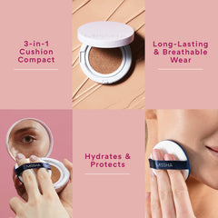 MISSHA foundation texture swatch illustrating buildable, dewy coverage