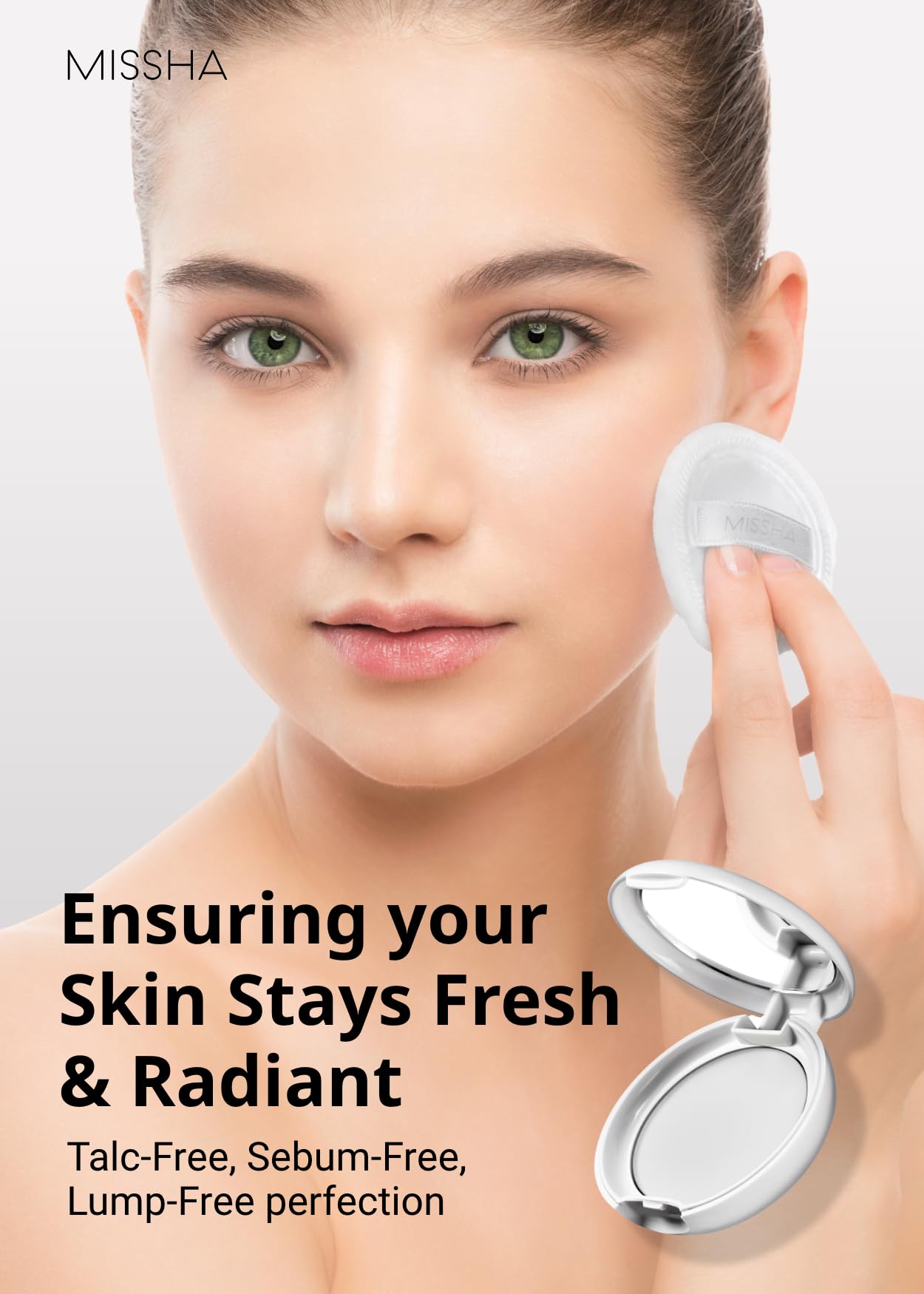 MISSHA powder puff included in compact for precise, mess-free touch-ups