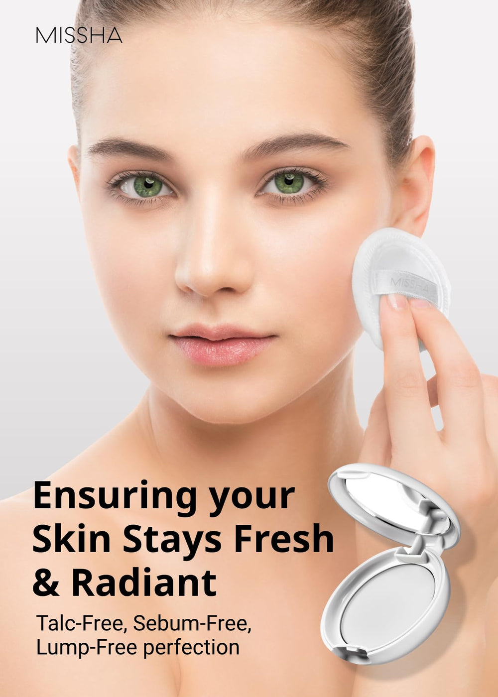 MISSHA powder puff included in compact for precise, mess-free touch-ups