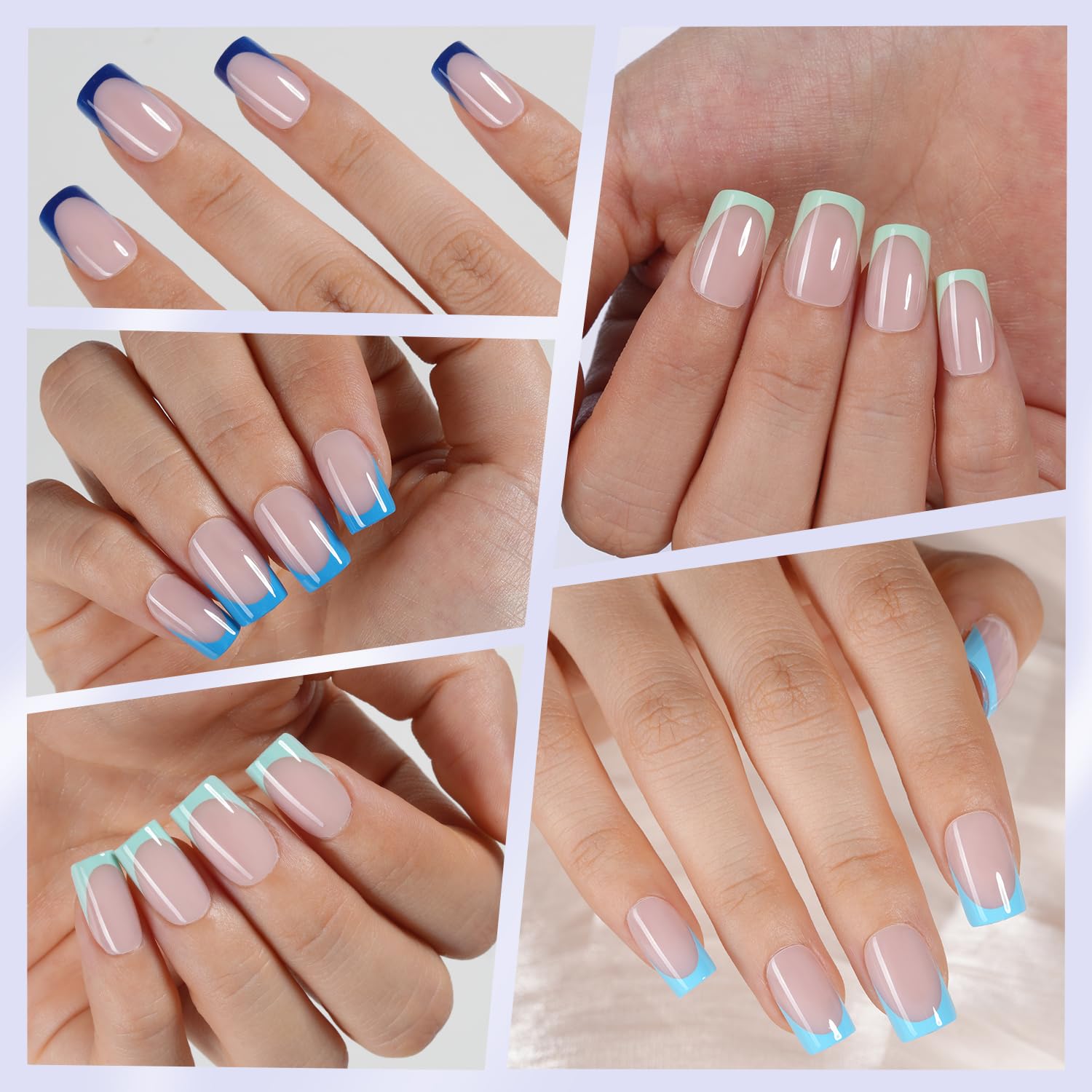 Misssix nails applied on hand demonstrating neat short square French look