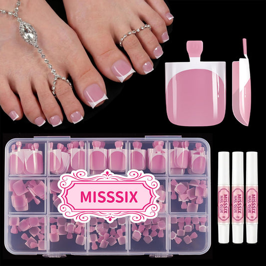 Misssix package front view showing French-tip toe nails and storage case for easy travel
