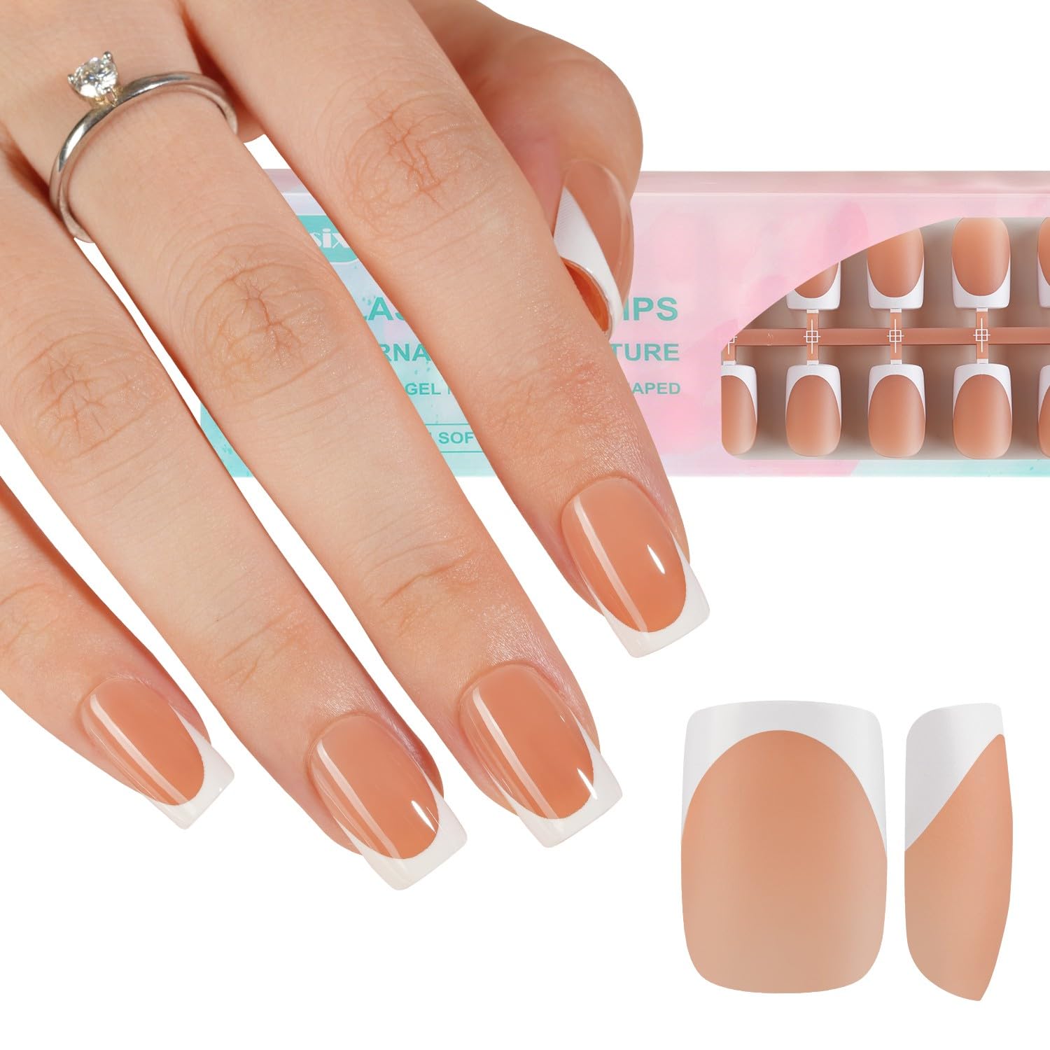 Misssix front packaging showing 160 brown short square tips and convenience